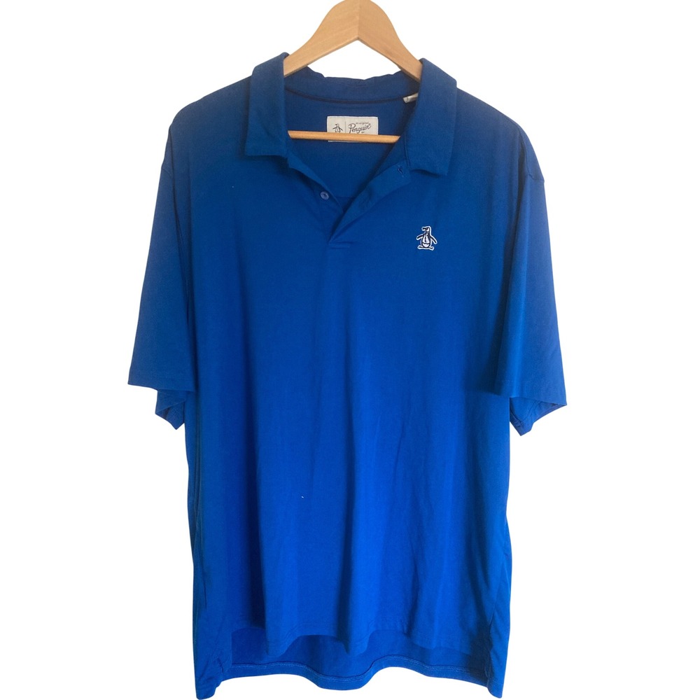 Original Penguin Mens Blue Short Sleeve‎ Performance Polo Shirt 2XL Stretch Logo